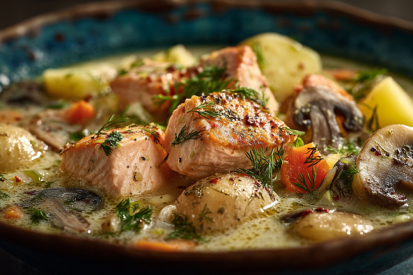 Вместо обычной ухи варю бельгийский ватерзой. Горбуша и грибы &mdash; получается бархатным, как в ресторане