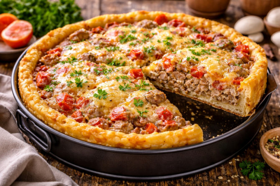 А тесто тут из вареной картошки: открытый мясной пирог &mdash; невероятно вкусный и простой